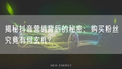 揭秘抖音营销背后的秘密：购买粉丝究竟有何玄机？