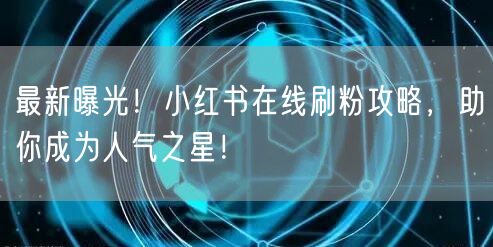 最新曝光！小红书在线刷粉攻略，助你成为人气之星！